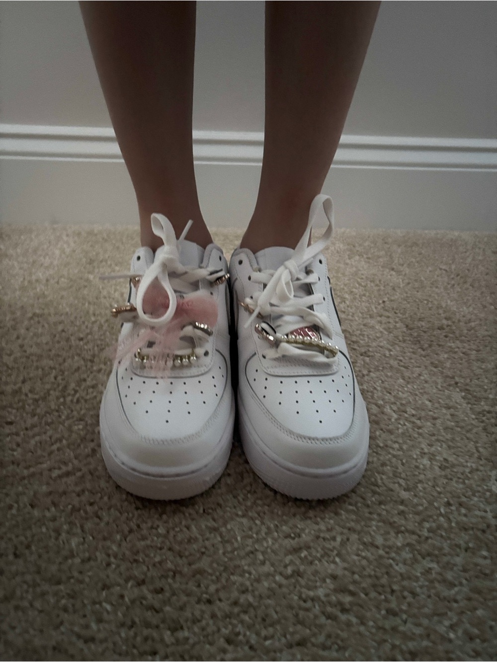 Nike Kids White Sneakers with Pink Accent